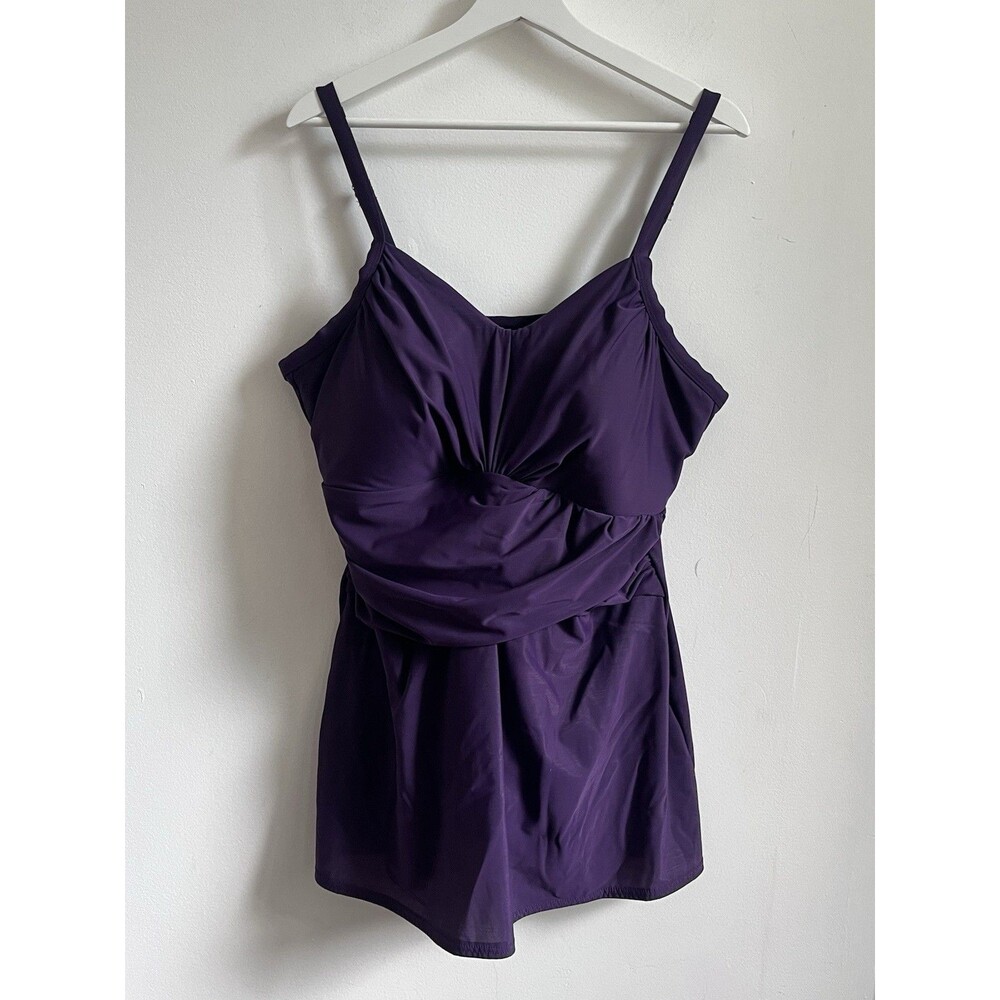 Lands’ End Swim Dress Swimsuit 22W UPF 50 UV Purple‎ Adjustable Straps Ruched